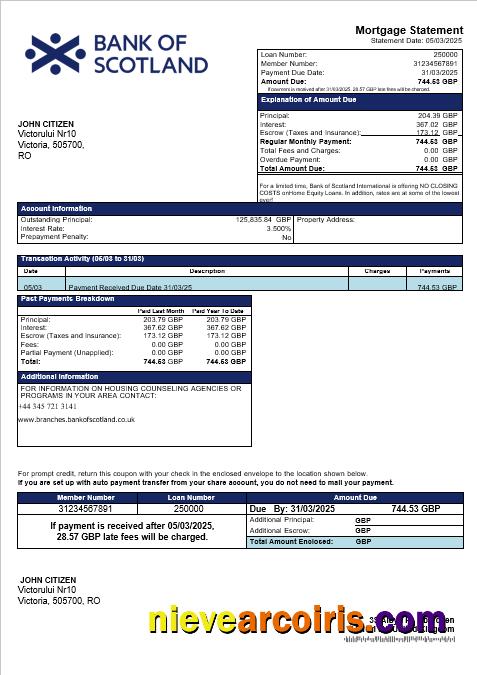 UK Bank of Scotland mortgage statement